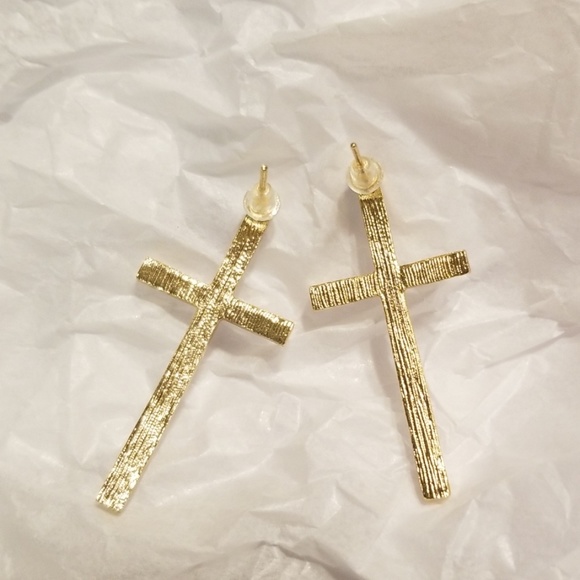 Gold Cross Earrings - Picture 3 of 7